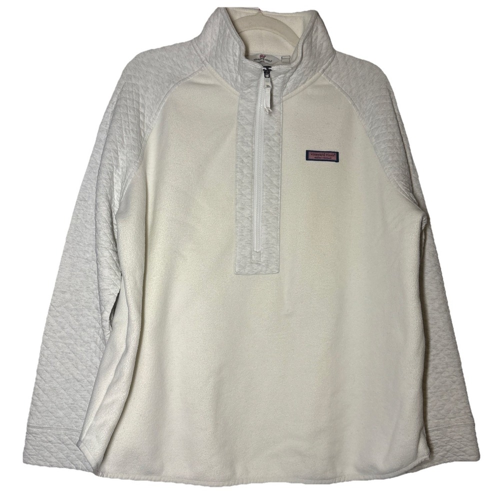 Vineyard Vines Pullover Women's Cream Excellent Quilted Fleece 1/4 Zip XL